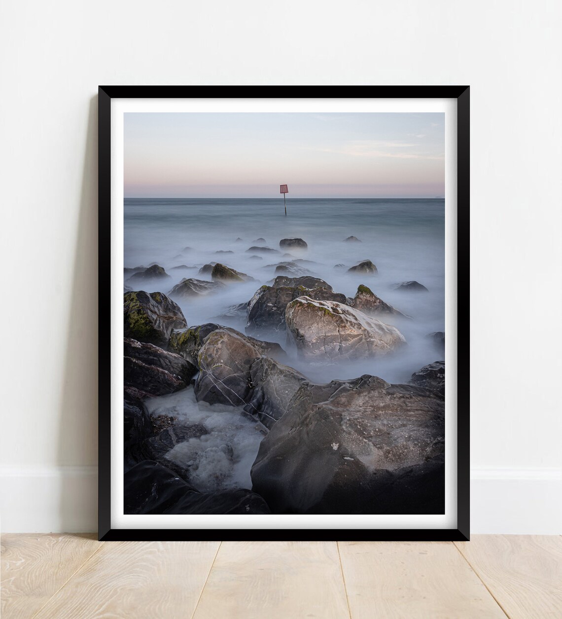 Serene Misty Sea Over Rocks Long Exposure Dawn Seascape Poster