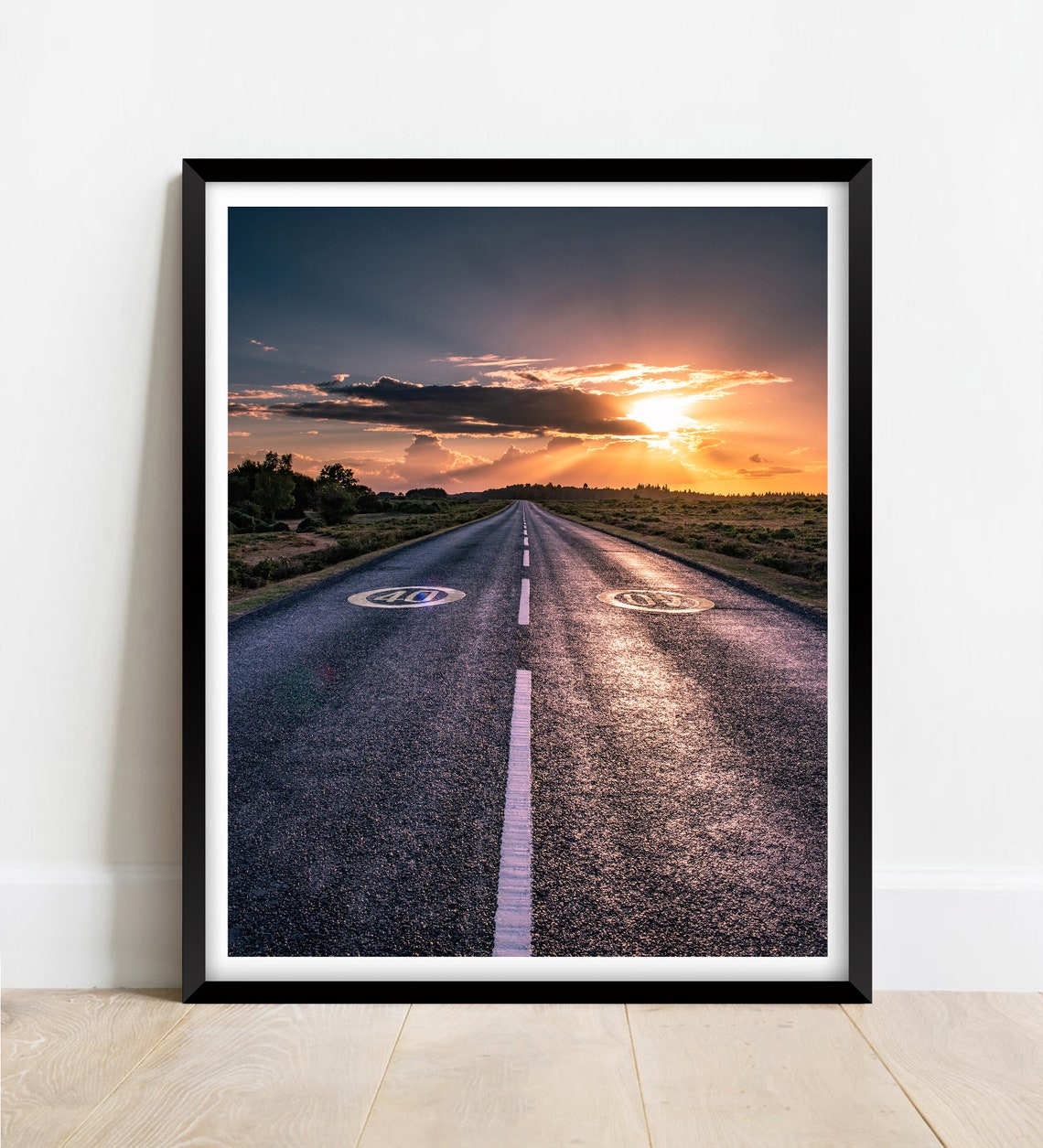New Forest Hampshire Sunset Open Road Into Golden Light Poster