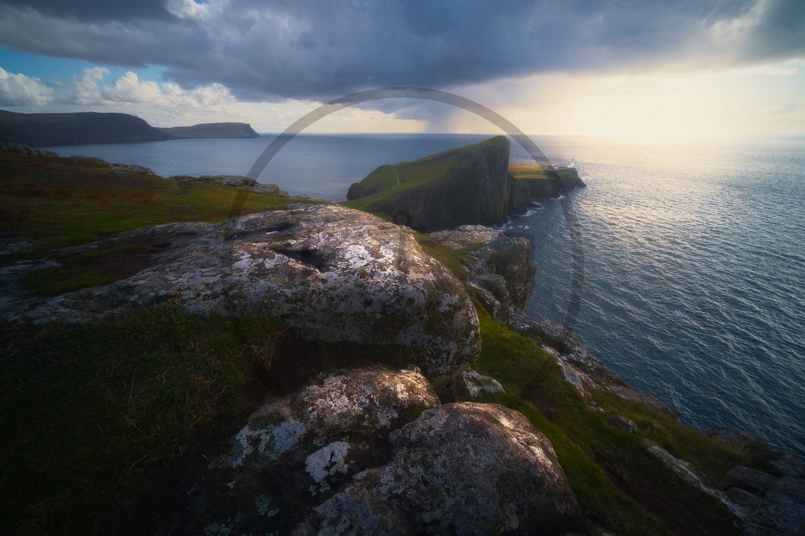 Neist Point Lighthouse Isle of Skye Sea Cliffs Sunset Poster - Image 3