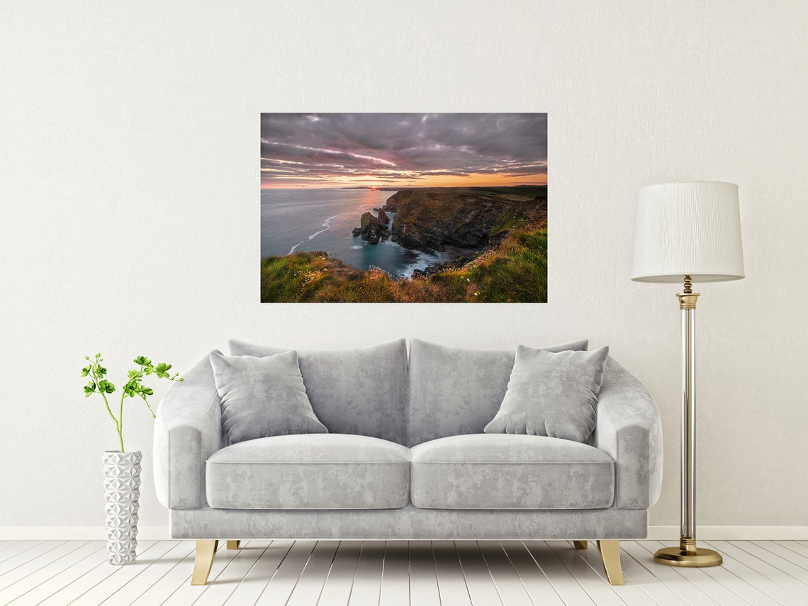 Hells Mouth Cliffs Cornwall Dramatic Sunset Over The Sea Poster - Image 2