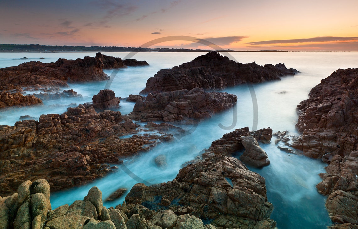Vazon Bay Guernsey Granite Rocks Sunset Long Exposure Poster - Image 3