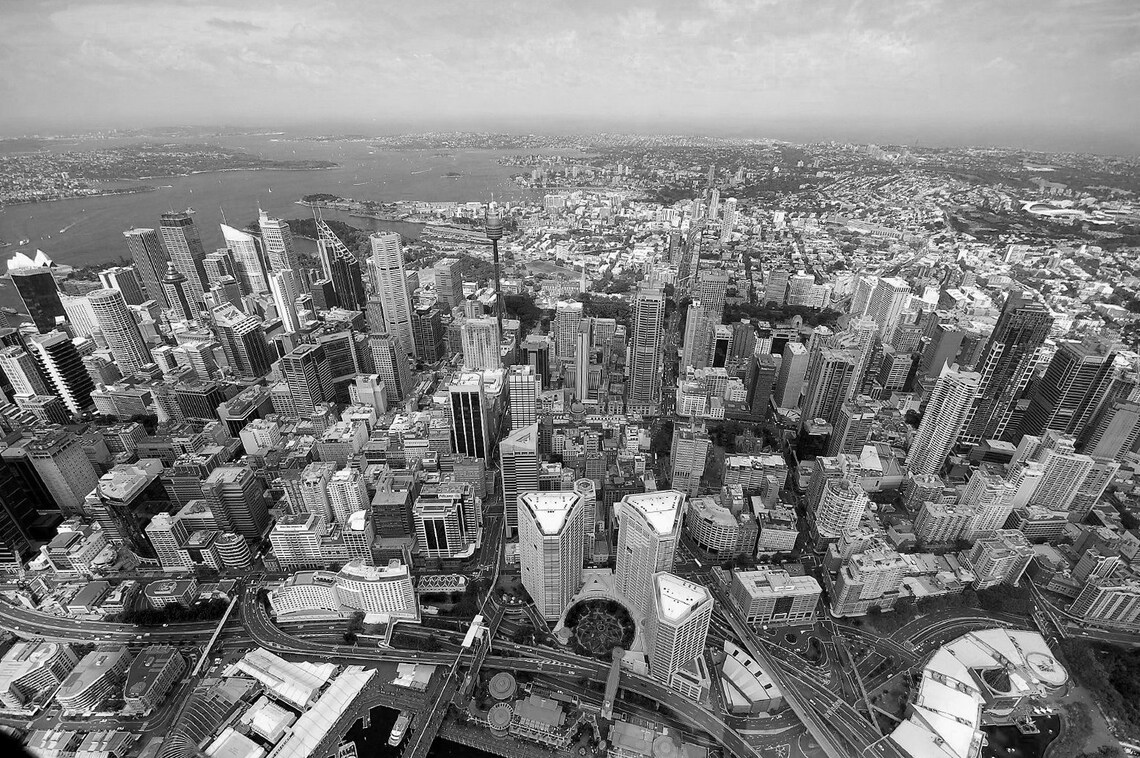Sydney Skyline Australia Black and White Aerial City Harbour Poster - Image 3
