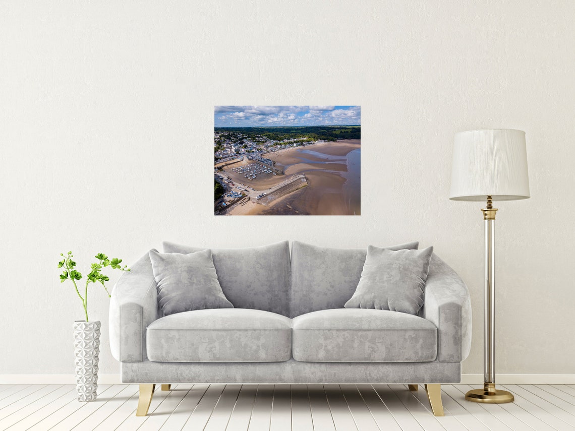 Saundersfoot Harbour And Town Aerial View At Low Tide Wales Poster - Image 2