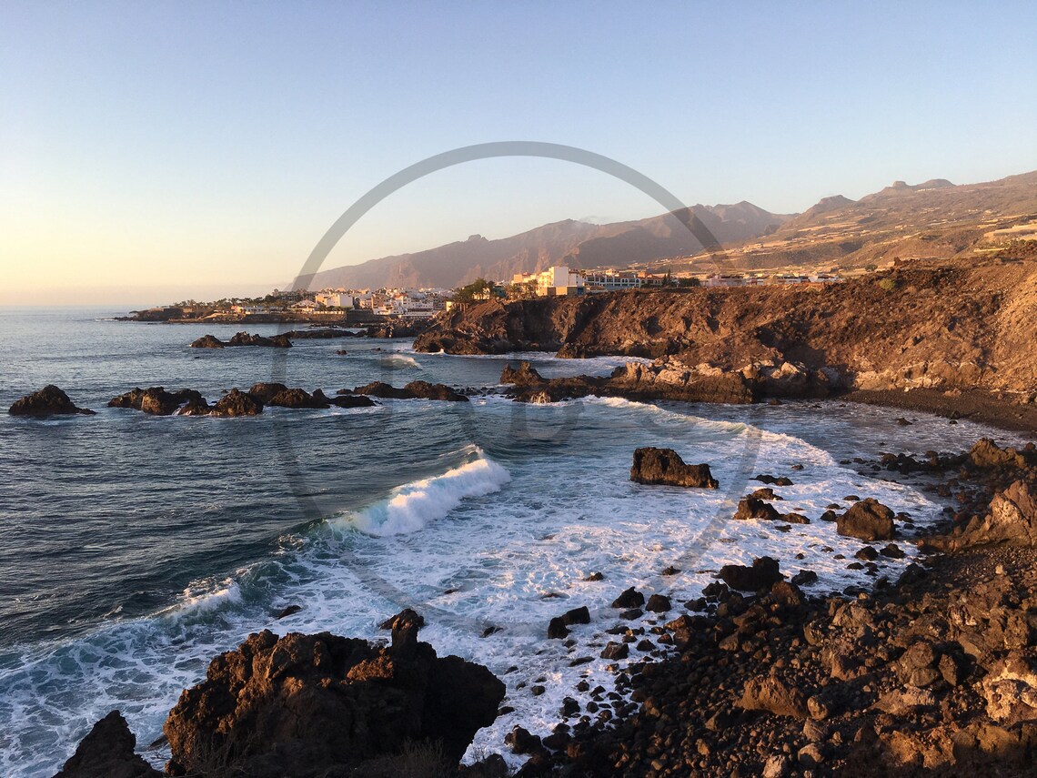 Santa Cruz de Tenerife Rocky Coast Sunset with Ocean Waves Poster - Image 3