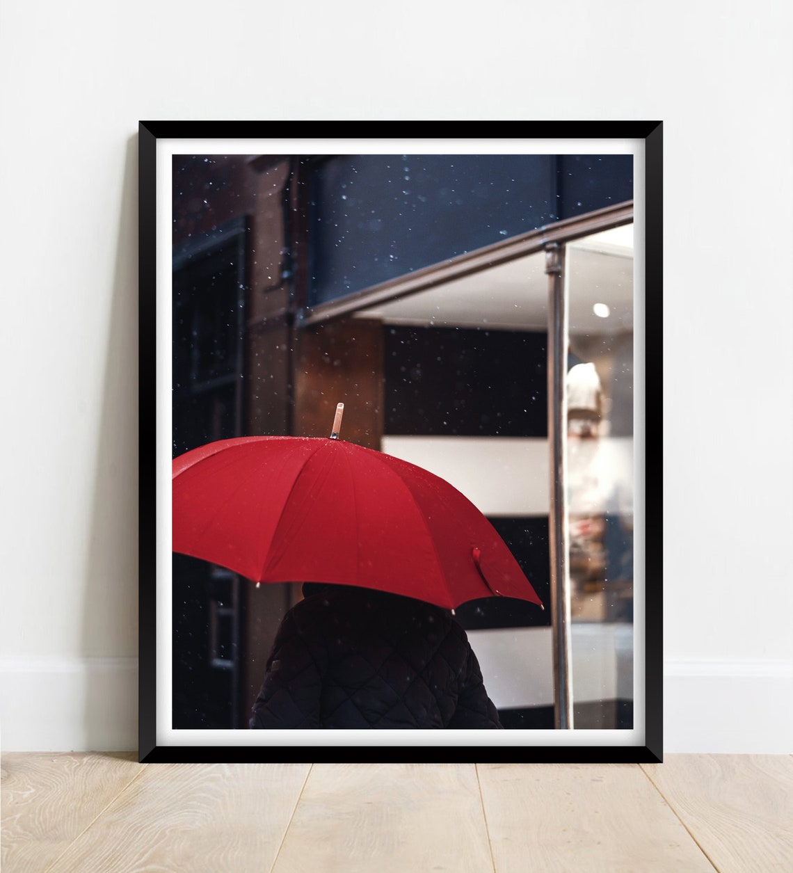 Red Umbrella In The Rain Street Photography Print Photography Fine Art Wall Art Exclusive Print Poster Photos Home Dcor Art