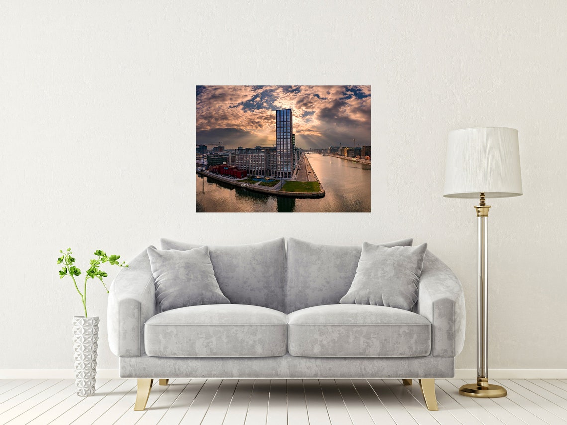 Dublin Docklands Ireland Modern Tower At Sunset Over The Liffey Poster - Image 2