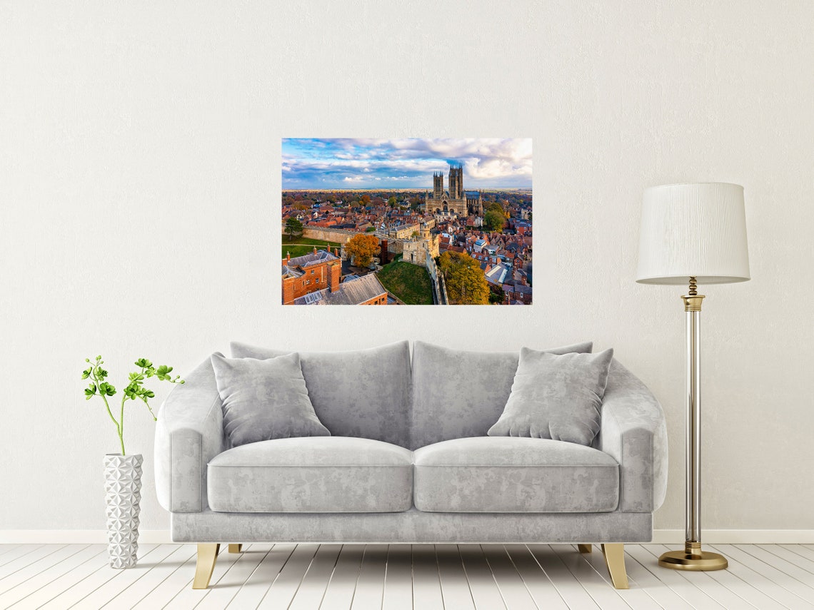 Lincoln Cathedral Over Old Town Rooftops Autumn Light Poster - Image 2
