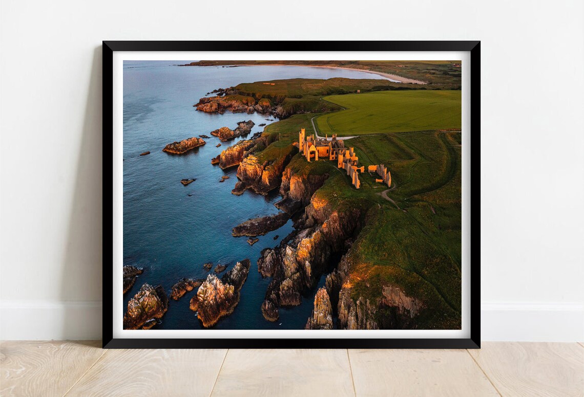 Slains Castle Aberdeenshire Ruins Sea Cliffs Aerial Dusk Poster