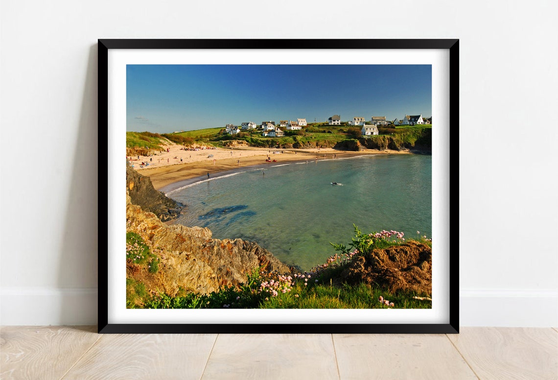 Treyarnon Bay Cornwall Sandy Cove White Cottages View Poster