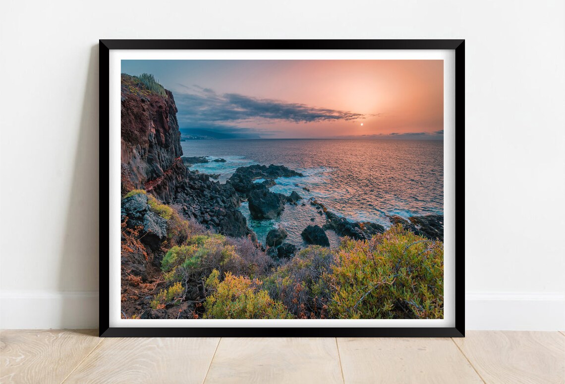 Tenerife Canary Islands Spain Volcanic Coast Sunset Sea Poster