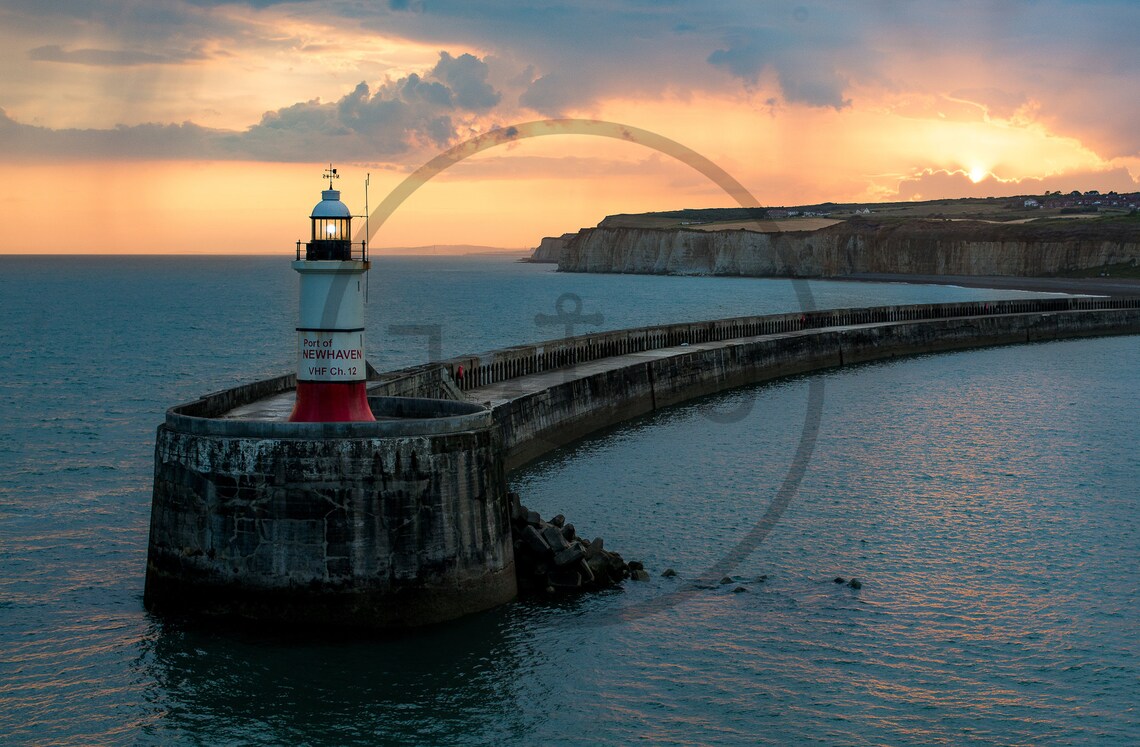 Newhaven Lighthouse East Sussex Sunset On The Breakwater Poster - Image 3