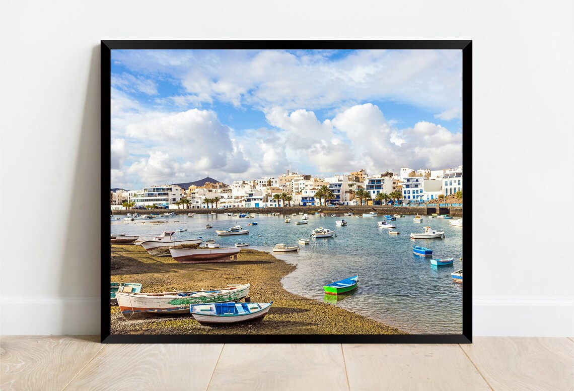 Colorful Fishing Boats in Harbor Old Town Waterfront Day Poster - Image 2