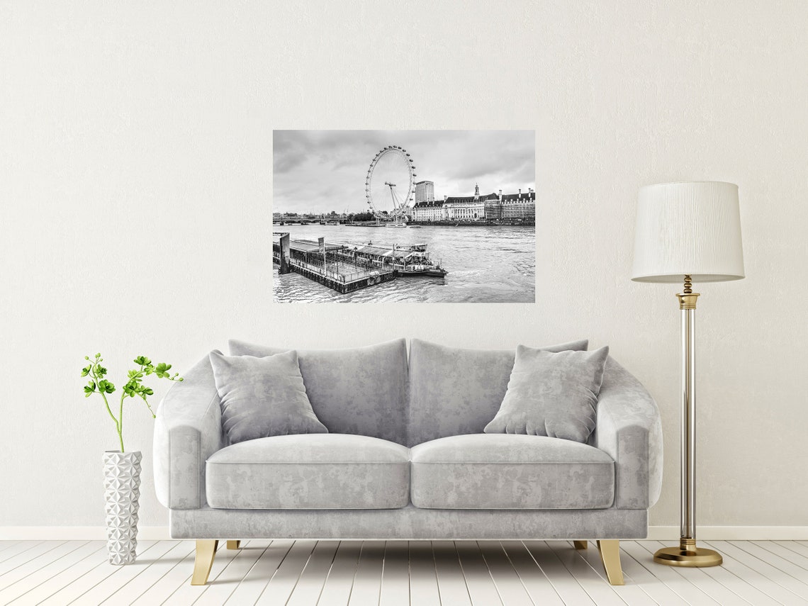 London Eye Wheel River Thames Black and White Skyline Poster - Image 2