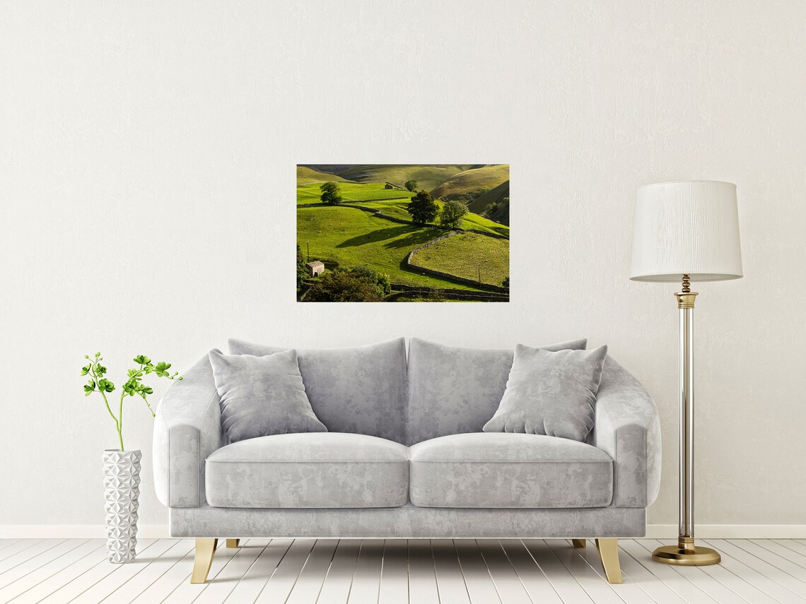 Yorkshire Dales Green Pasture Stone Walls Sheep Hills Poster - Image 2