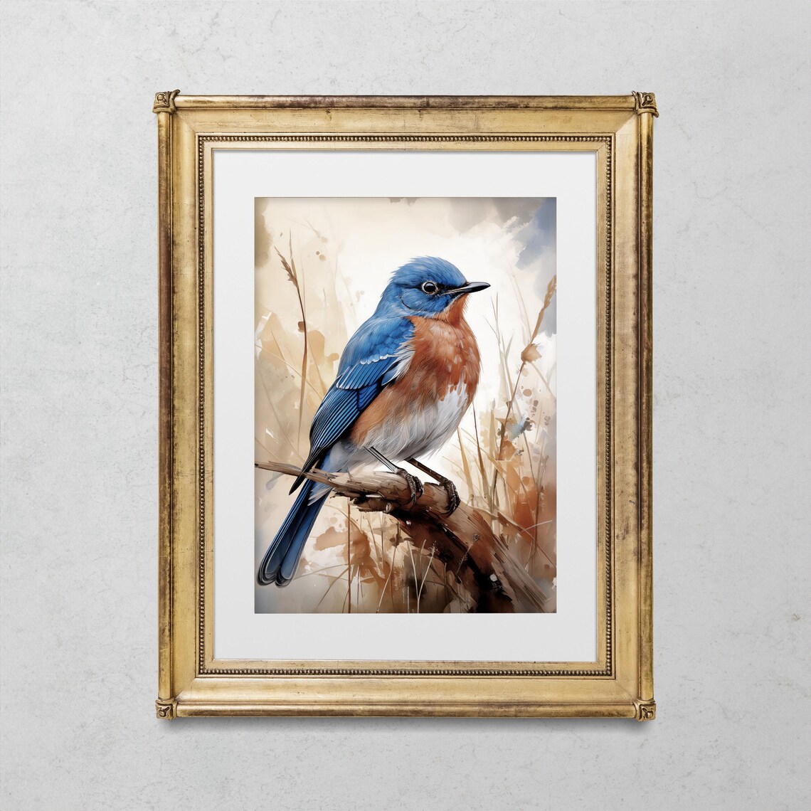 Eastern Bluebird Bird Painting, Wall Art Print