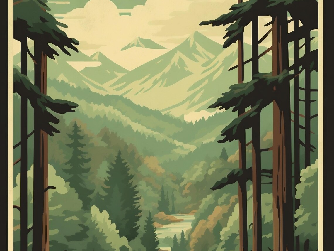 North Carolina Forest Stream Misty Mountains Retro Travel Poster - Image 3