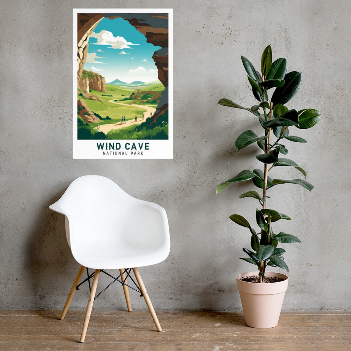 Wind Cave National Park Cave Mouth Hikers Valley Vintage Travel Poster - Image 2