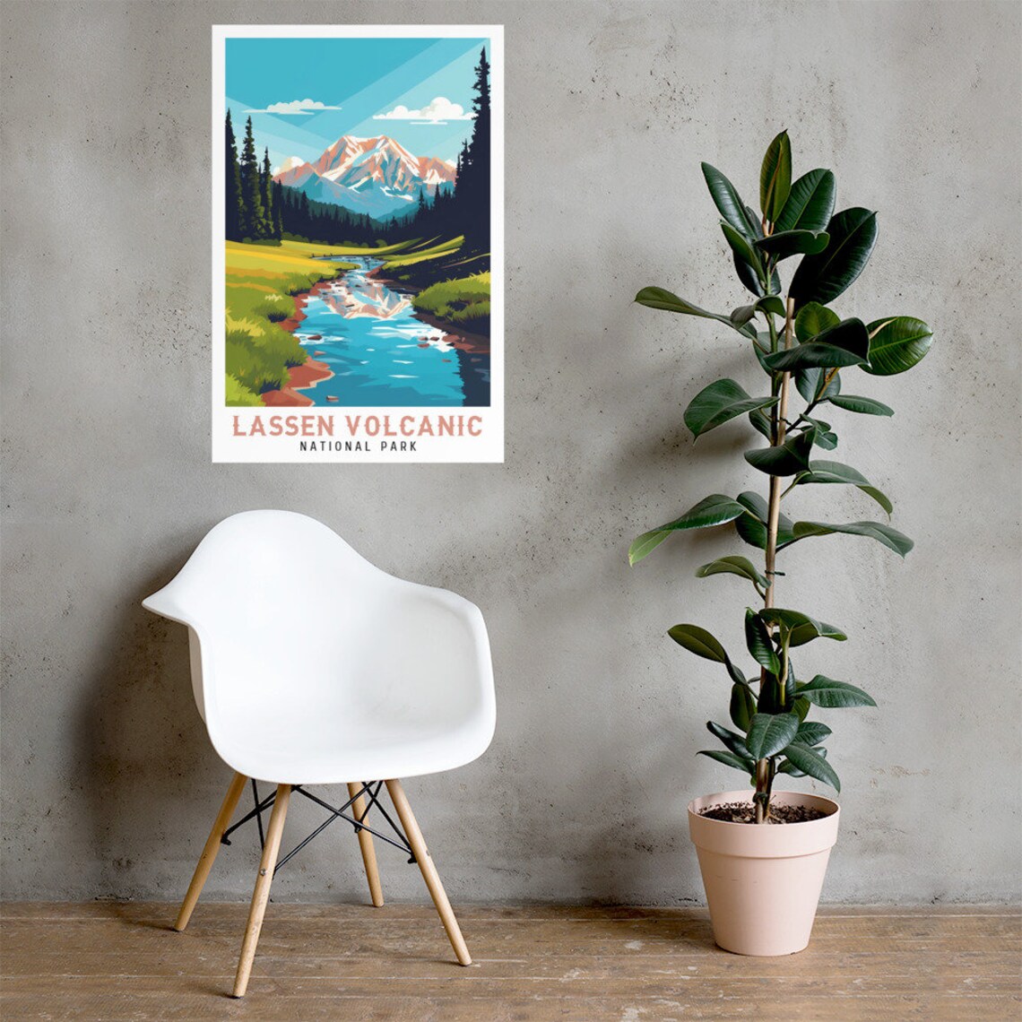 Lassen Volcanic National Park Peak Reflection Stream Vintage Travel Poster - Image 2