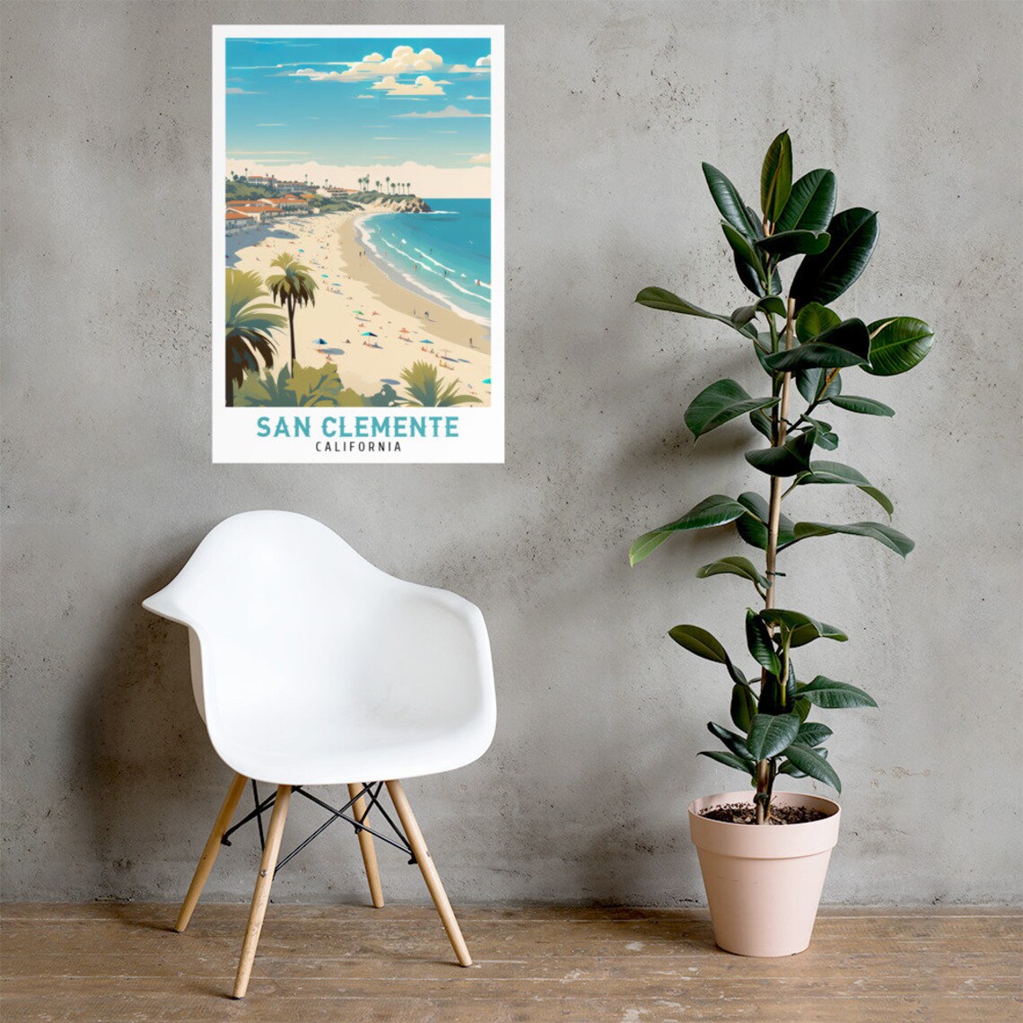 San Clemente California Beach Cove Umbrellas Coast Travel Poster