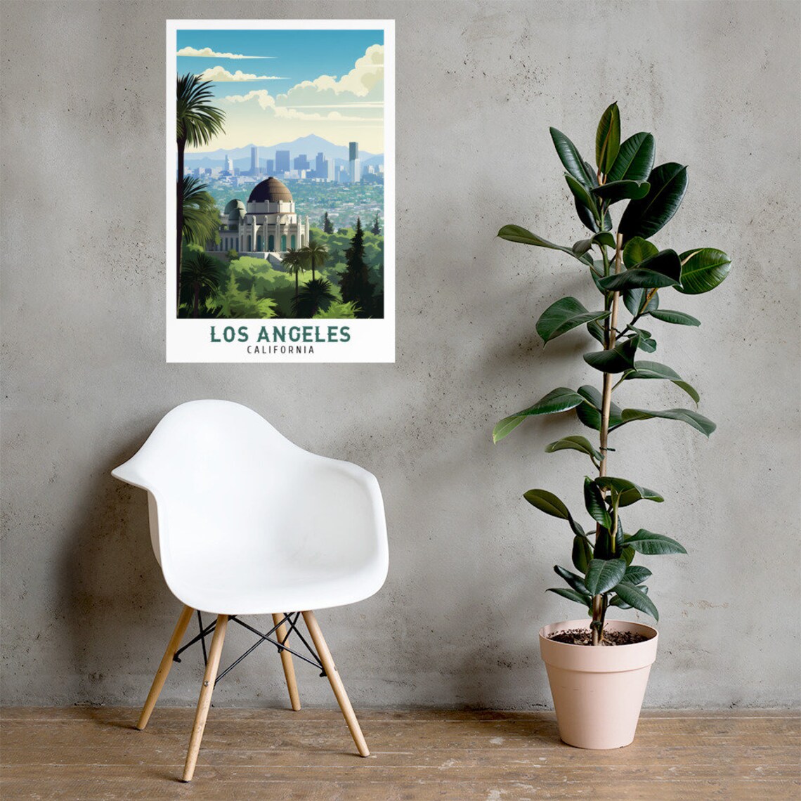 Los Angeles Griffith Observatory City Skyline Vintage Travel Poster