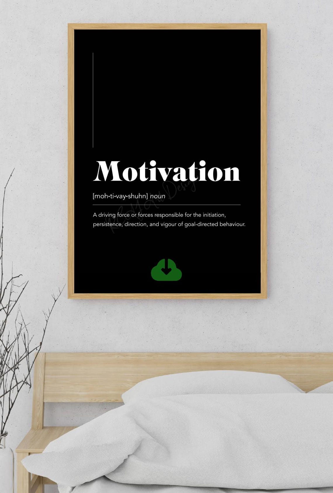 Motivation Dictionary Definition Bold White on Black Wall Poster - Image 3