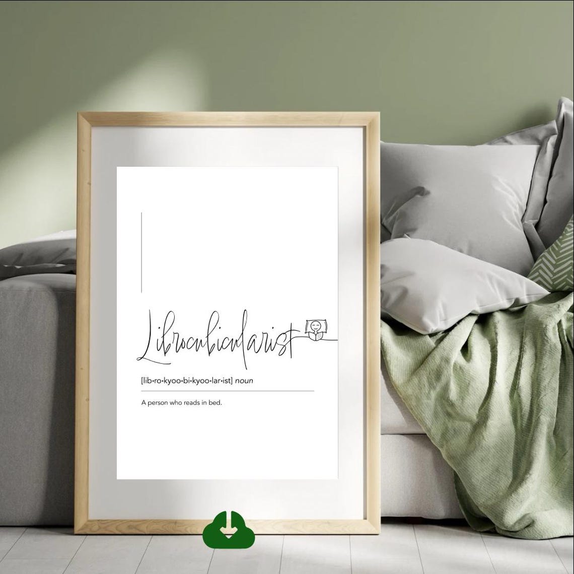 Librocubicularist Definition White Script Bedtime Reader Art Poster - Image 3