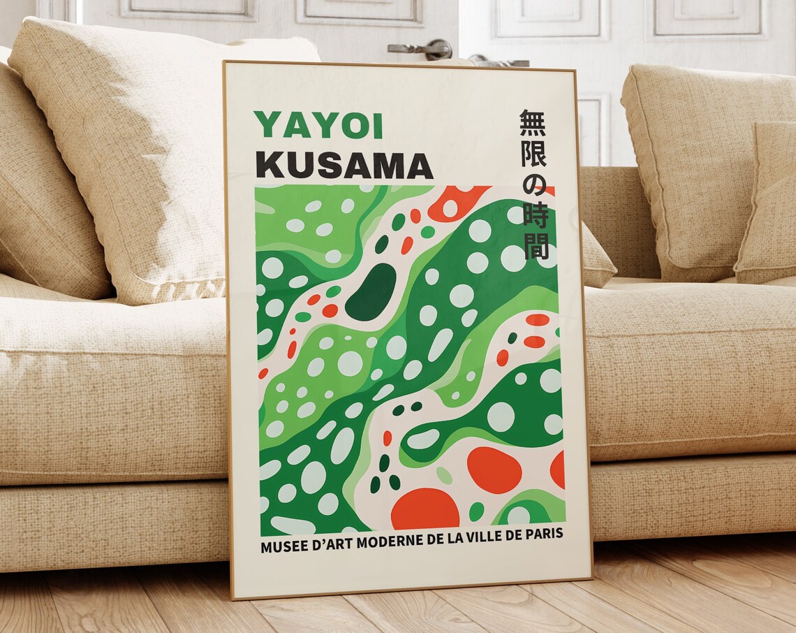 Yayoi Kusama Green Red White Dots Infinite Time Museum Art Poster