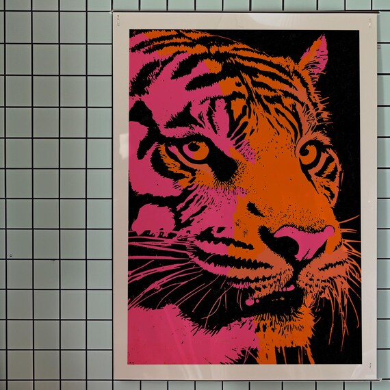 Pink Tiger Art Print Eclectic Maximalist Wall Decor