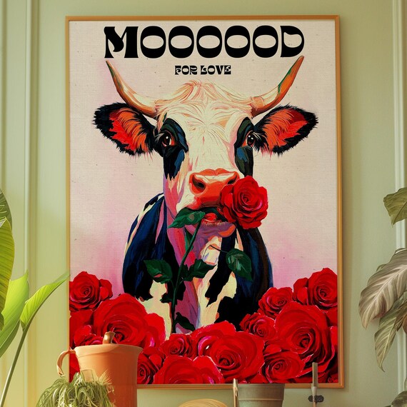Love Poster Art Red Wall Trendy Prints Vintage Psychedelic Animal Bedroom Decor Funny Cow Print