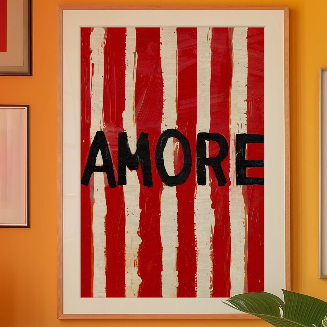 Amore Red White Stripes Bold Italian Typography Love Wall Poster