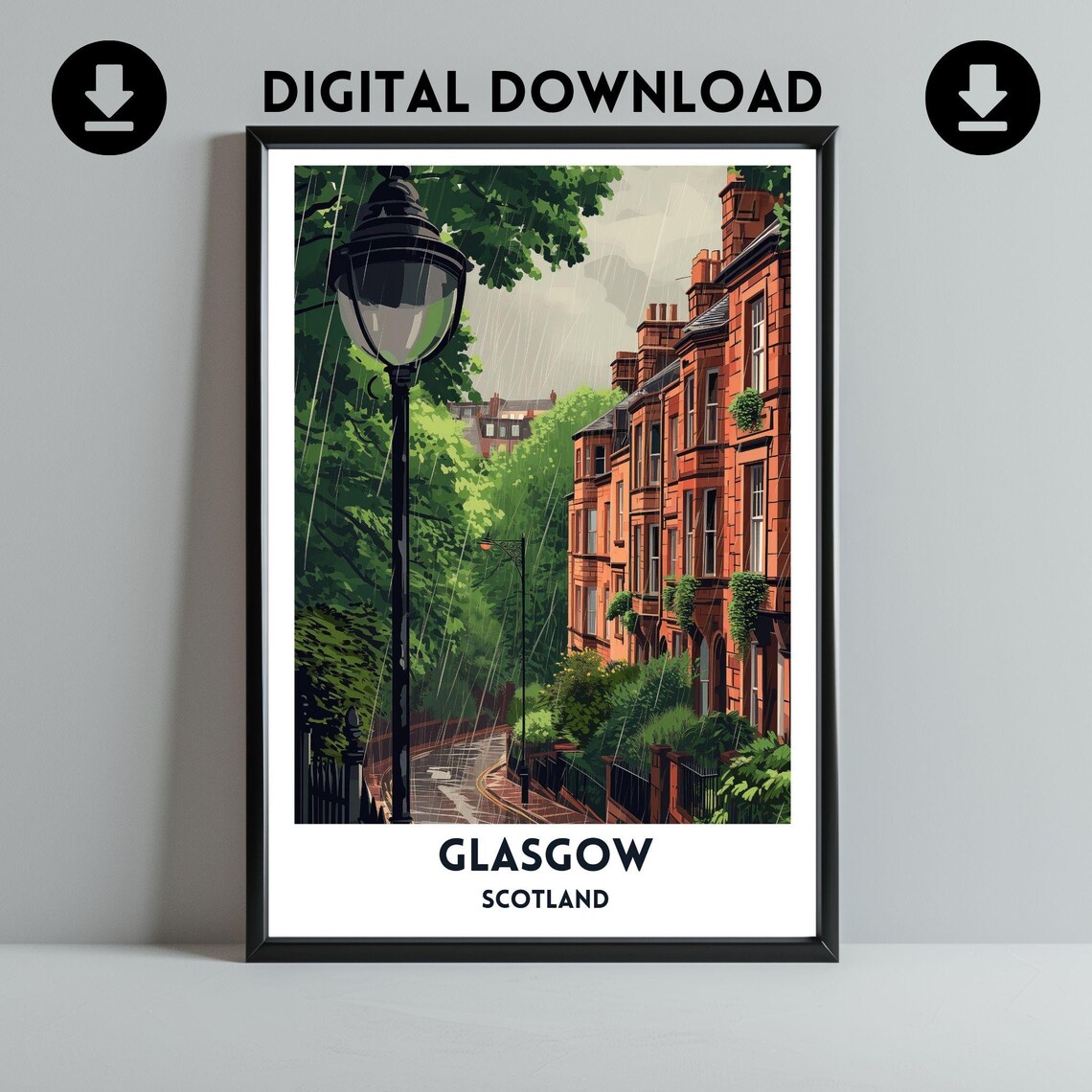 Glasgow Street Tenements Travel Poster, Cityscape