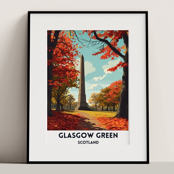 Glasgow Green In Autumn Travel Poster Art Print Scottish City Park Cityscape Unframed Wall Home Decor Gift