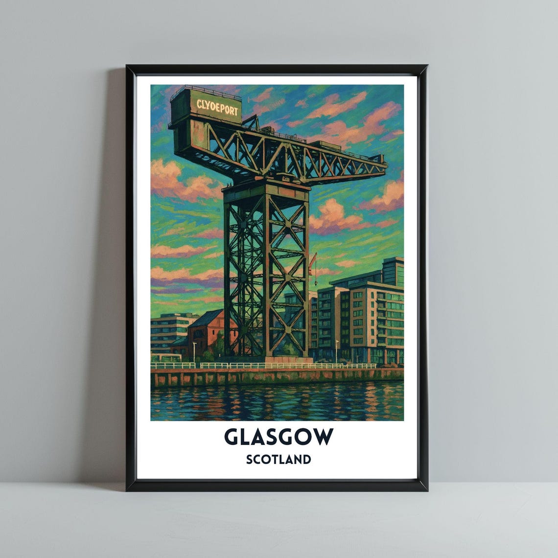 Finnieston Crane Glasgow Clydeport Shipyard Retro Travel Poster Art