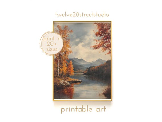 Autumn Fall Landscape Painting Instant Downloand Artwork Print In 20 Sizes Wall Art Vintage Wall Art Moody Wall Art