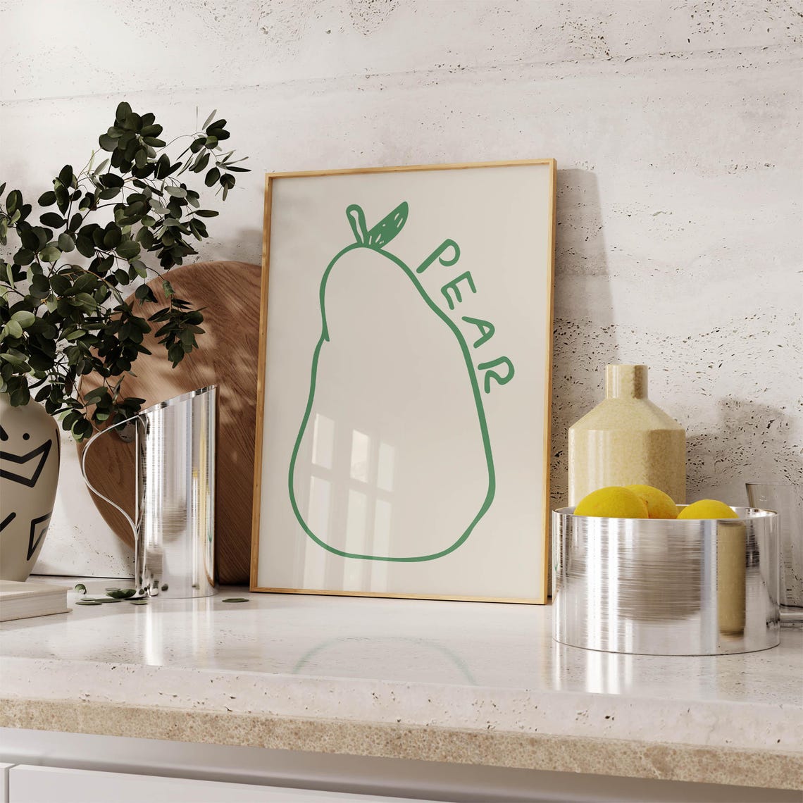 Pear Green Line Art Fruit Minimalist Kitchen Wall Decor Poster - Image 2
