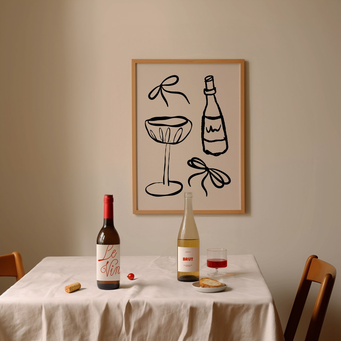 Trendy Minimalist Black Coquette Cocktail Bar Cart Line Art Poster - Image 3