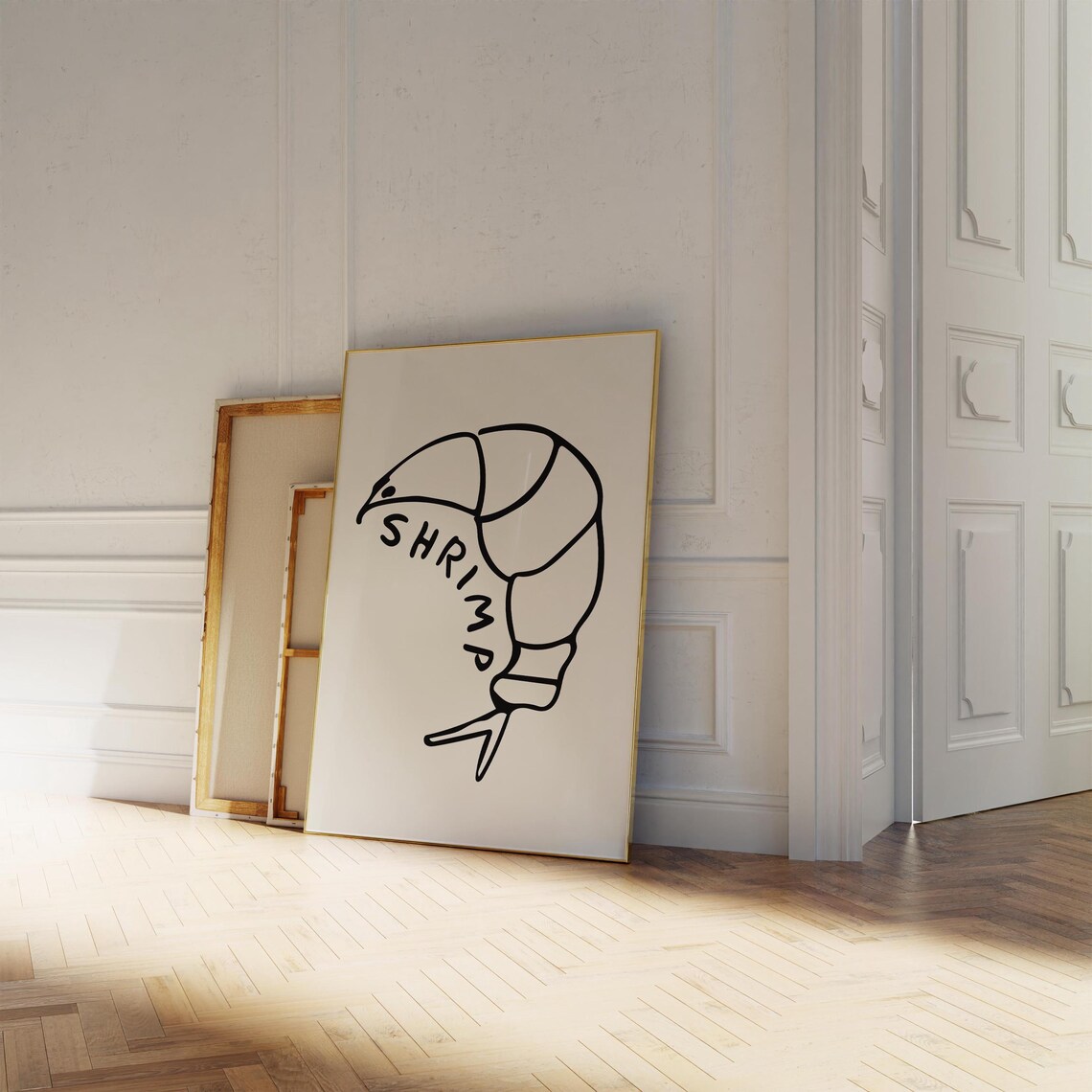 Shrimp Line Art Bold Black Minimalist Seafood Kitchen Decor Poster - Image 2