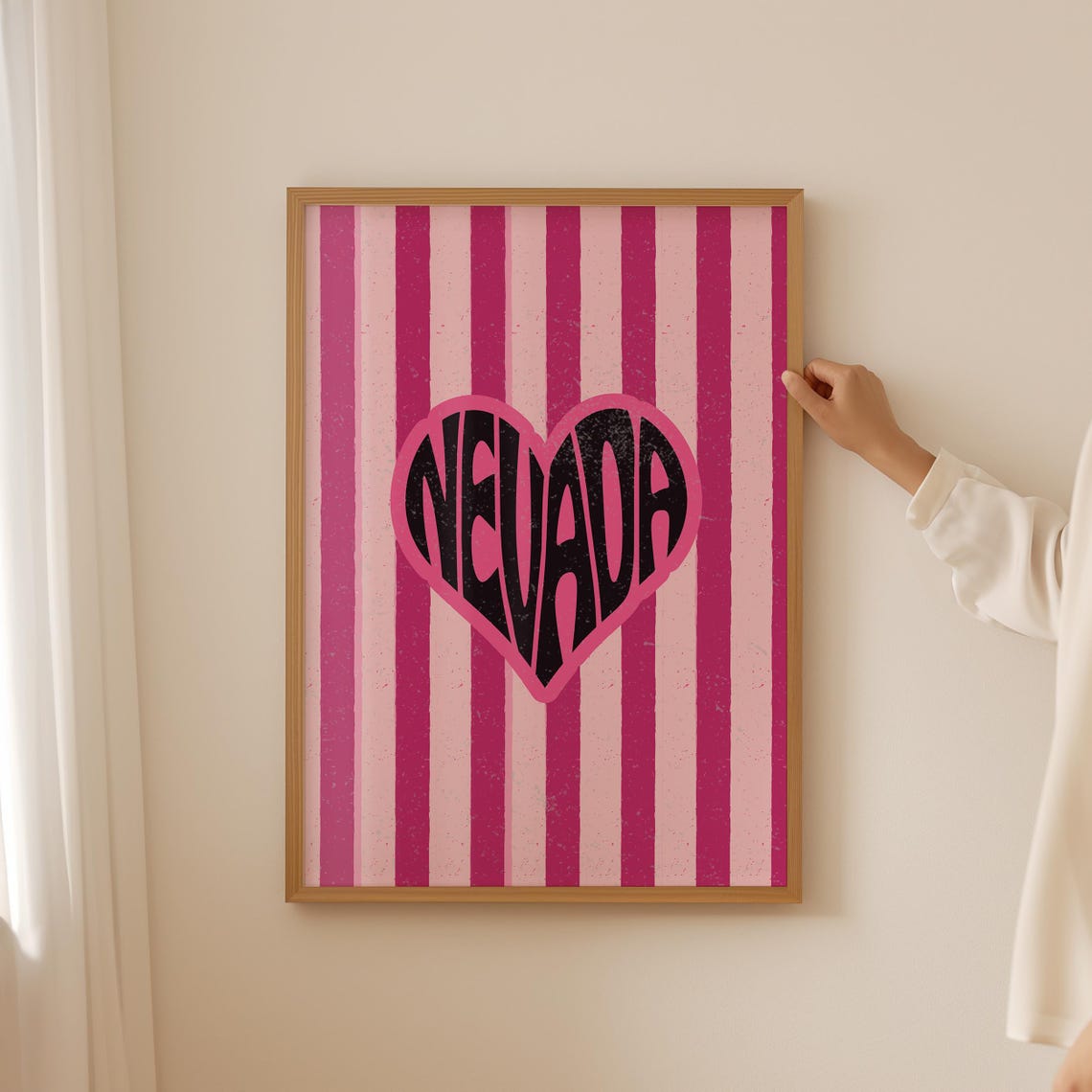 Nevada Pink Striped Heart Retro Groovy State Typography Wall Poster