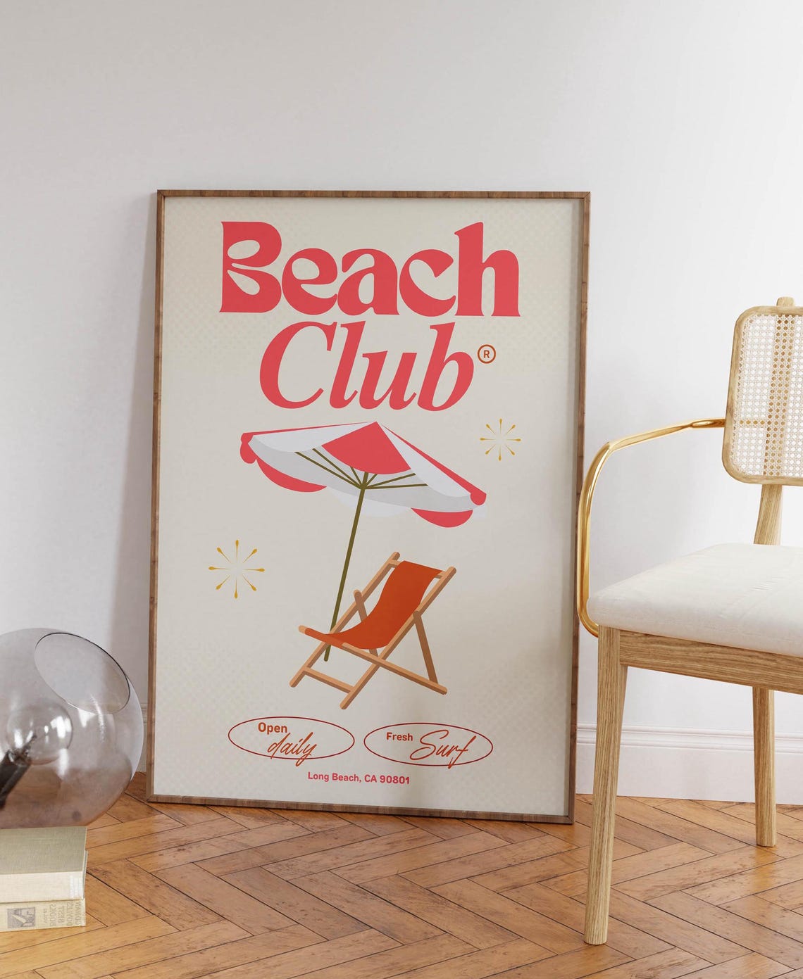 Beach Club Retro Beach Umbrella Chair Summer Coast Wall Poster