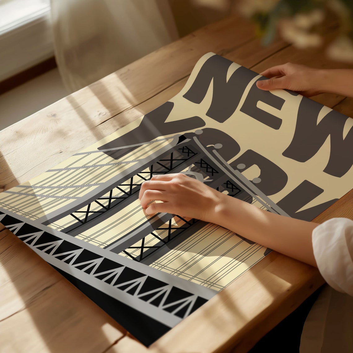 New York Vintage Travel Suspension Bridge Bold Typography Poster - Image 2