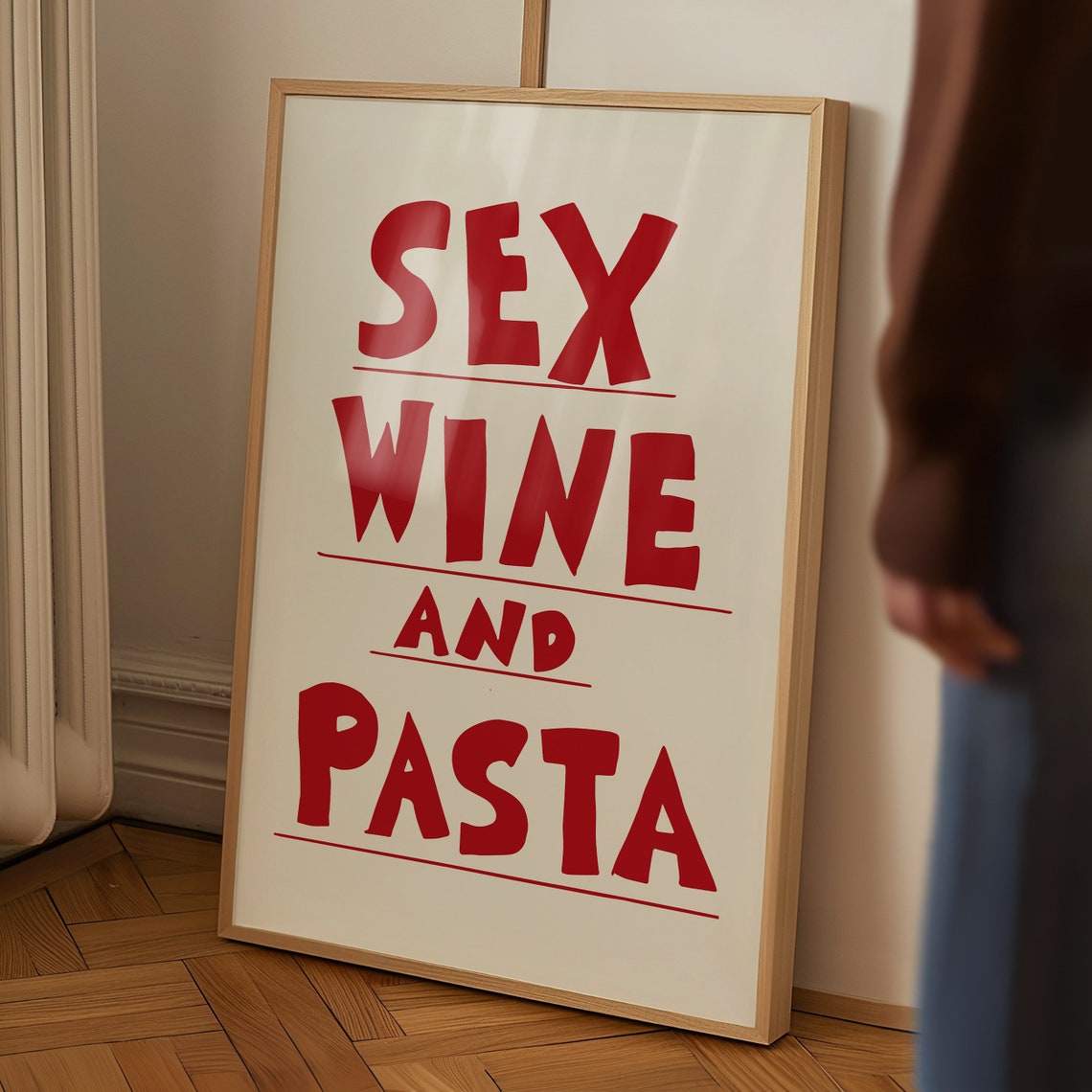Sex Wine And Pasta Red Bold Typography Funny Kitchen Decor Poster - Image 5