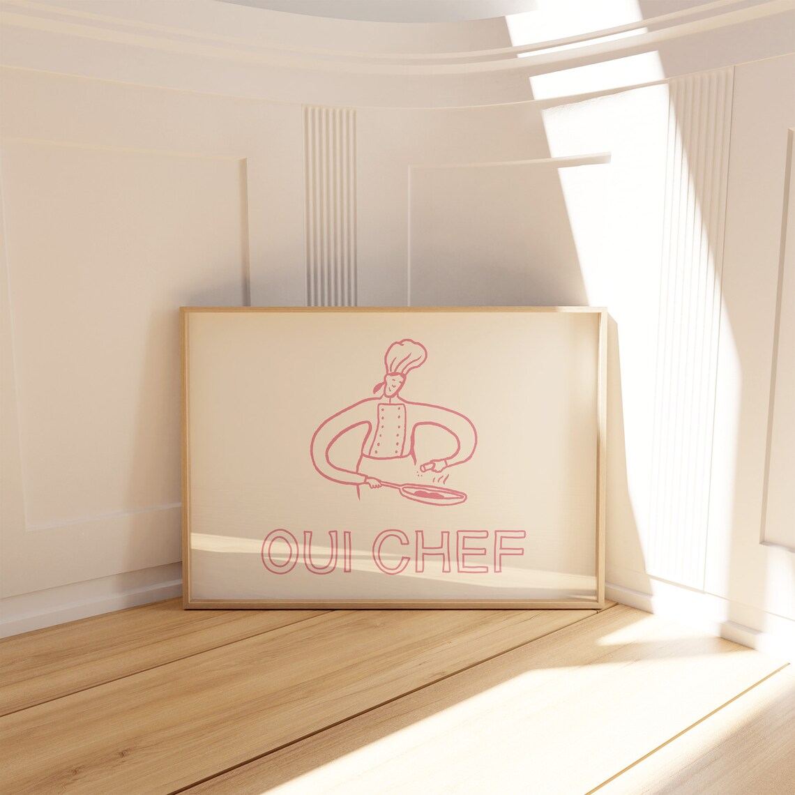 Oui Chef Pink Chef Cooking Line Art French Kitchen Quote Poster - Image 5