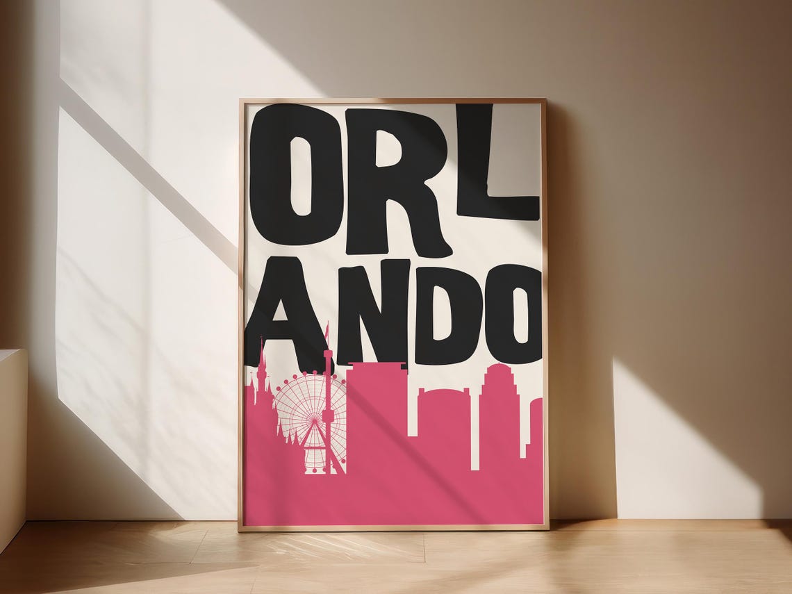 Orlando Skyline Retro Ferris Wheel Pink Black Florida City Poster - Image 2