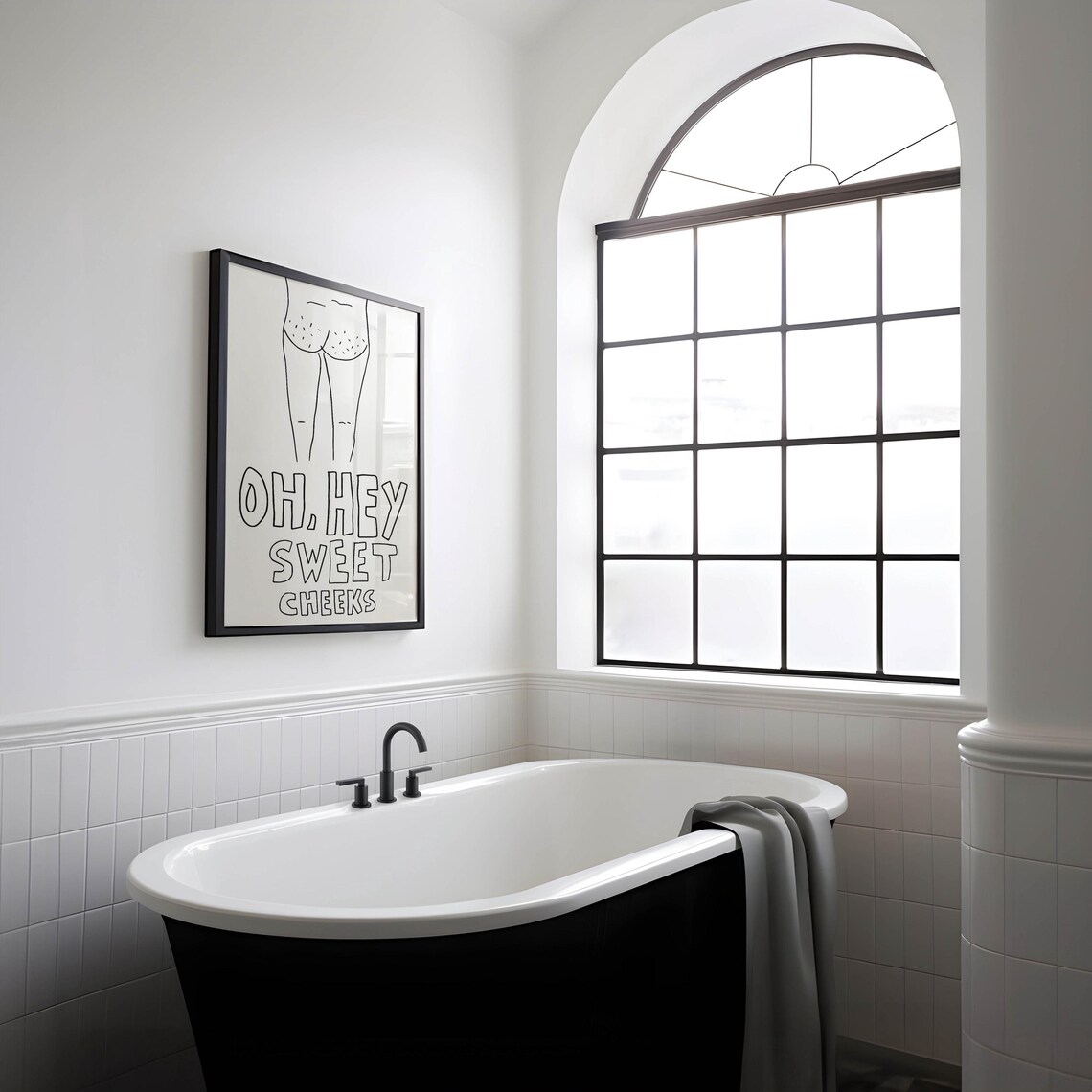 Oh Hey Sweet Cheeks Black Line Art Cheeky Bathroom Humor Quote Poster - Image 2