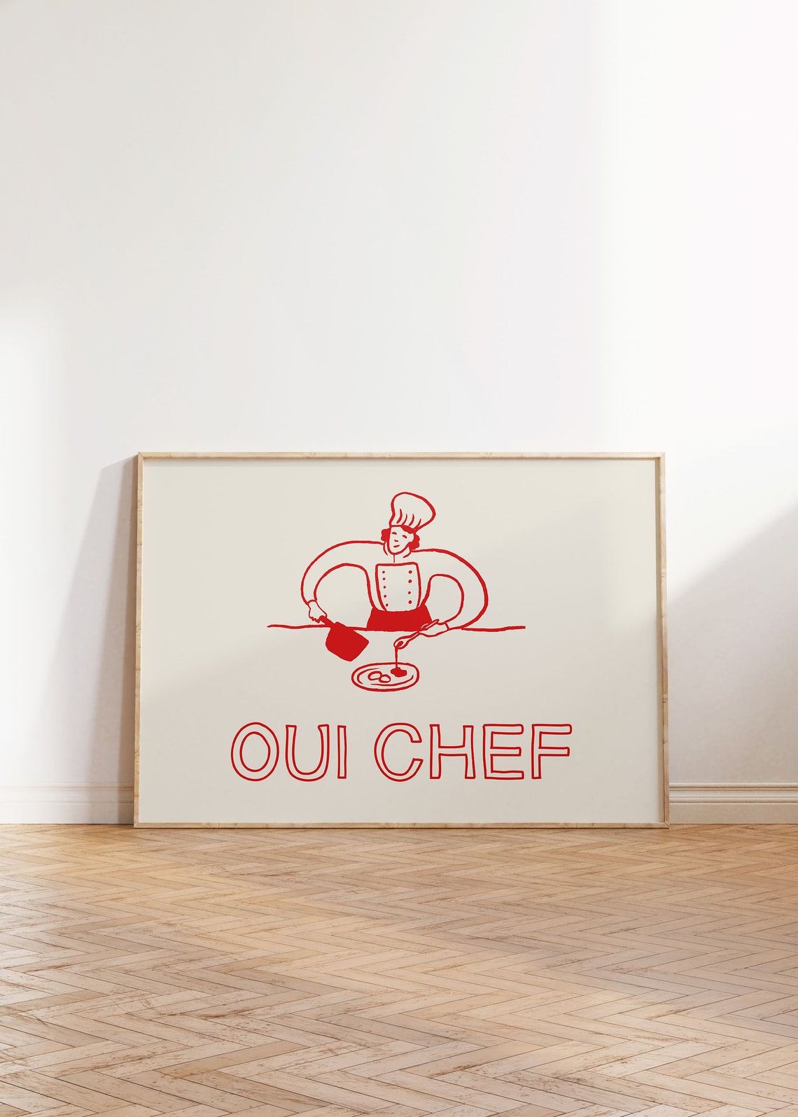 Oui Chef Red Chef Plating Line Art French Kitchen Quote Poster - Image 3