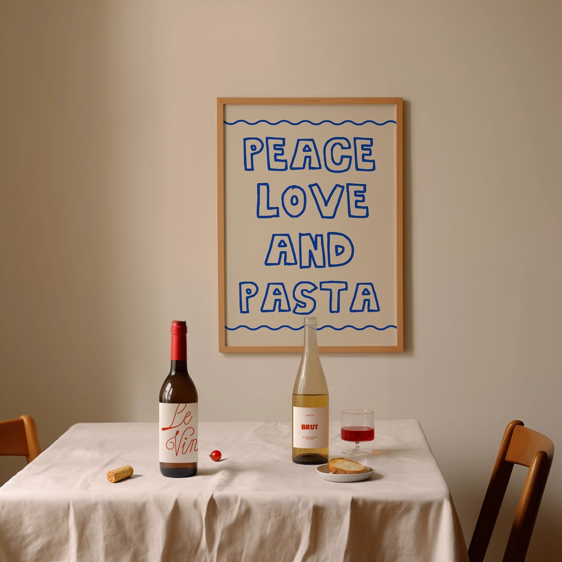 Peace Love And Pasta Blue Bubble Letter Foodie Kitchen Decor Poster - Image 4