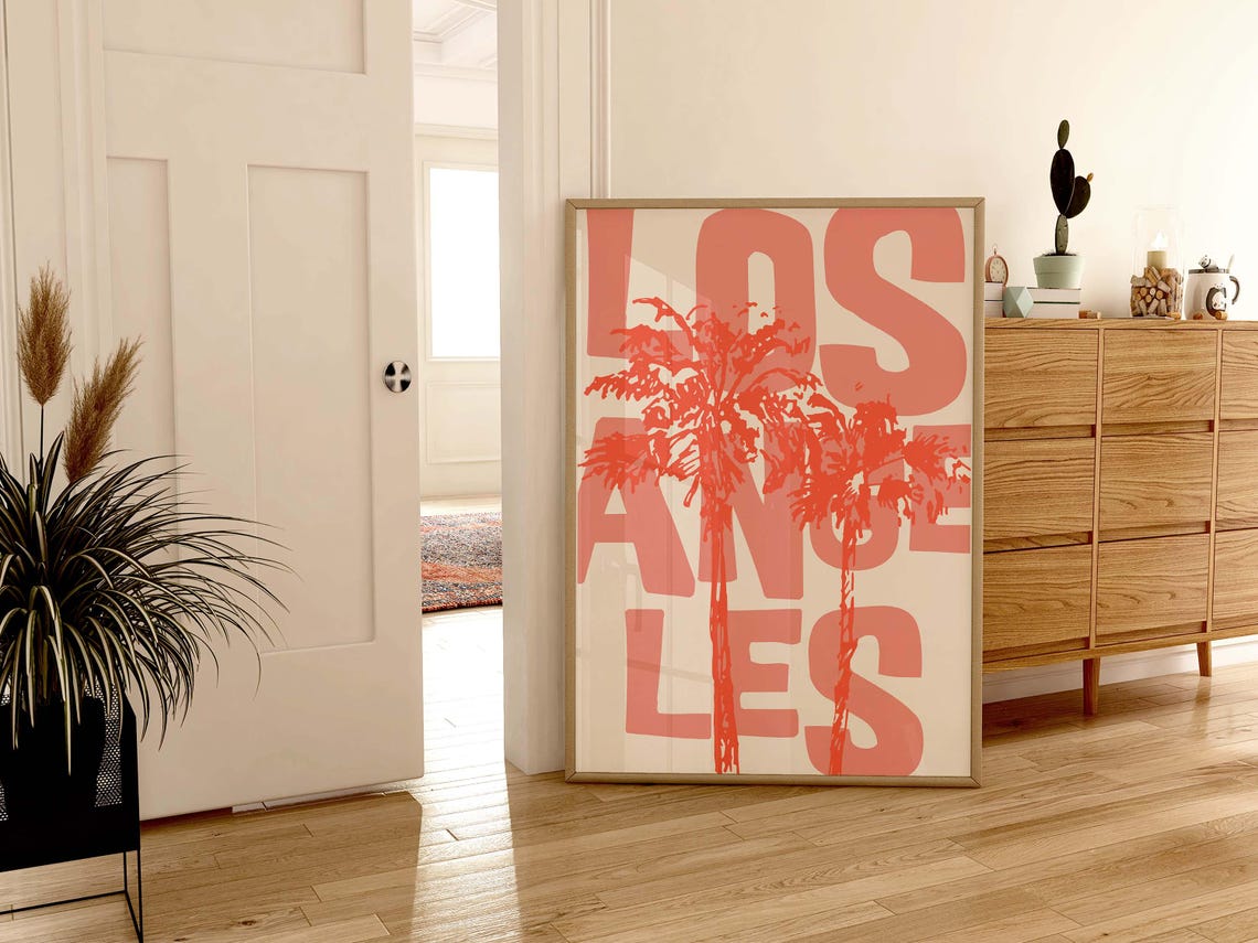 Los Angeles Coral Pink Palm Tree Bold Travel Typography Poster - Image 3