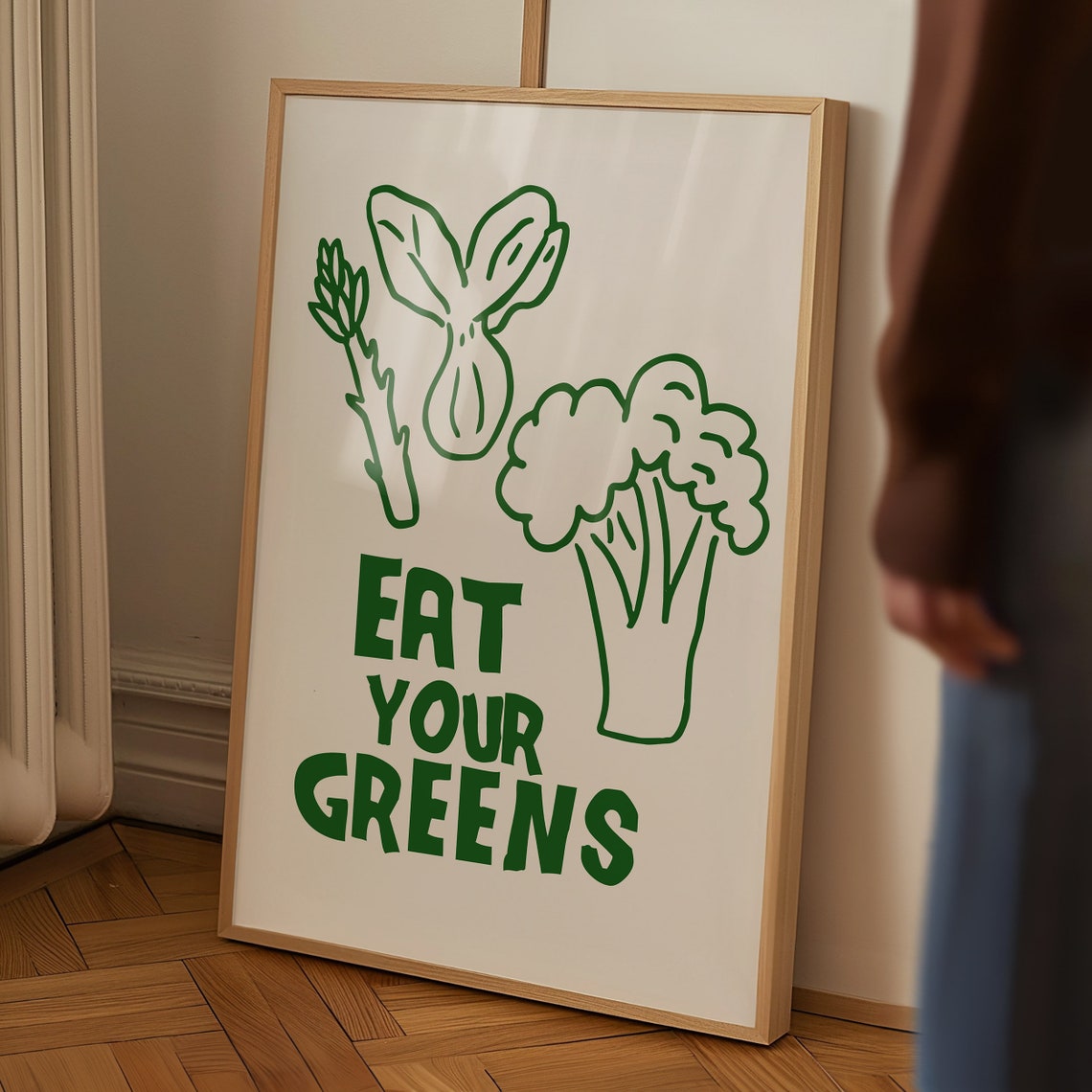 Eat Your Greens Green Vegetable Line Art Funny Kitchen Decor Poster - Image 5