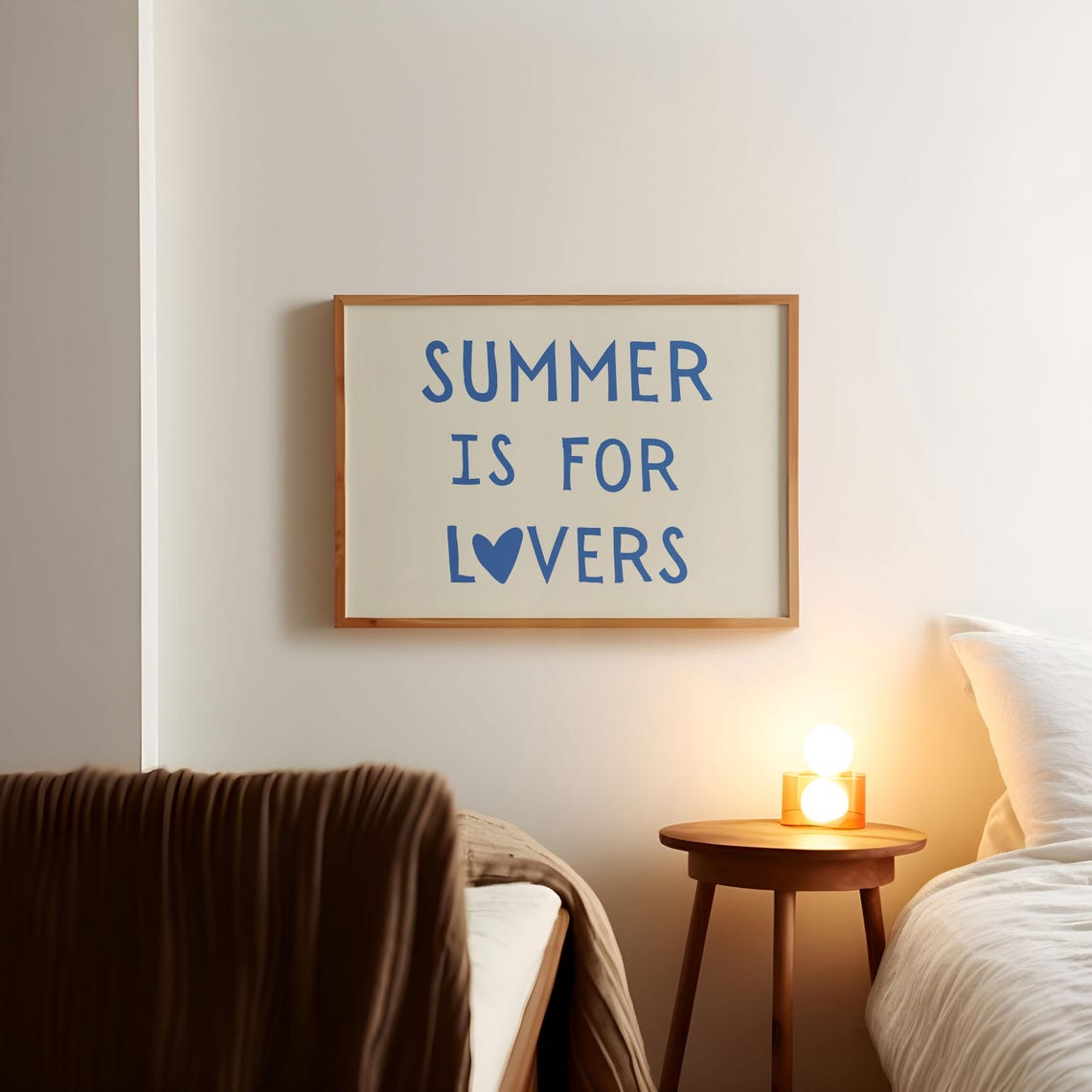 Summer Is For Lovers Blue Retro Heart Quote Bedroom Wall Poster - Image 2