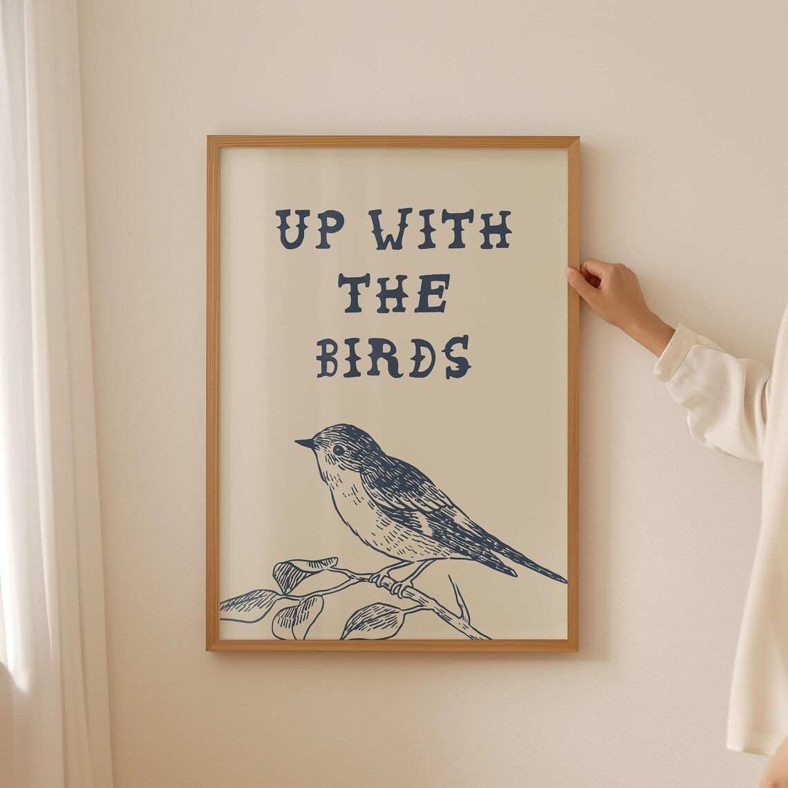 Up With the Birds Vintage Songbird Poster Blue Ink Nature Wall Decor - Image 3